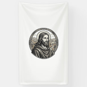 Vintage Engraving Religious Portrait Shirt Banner