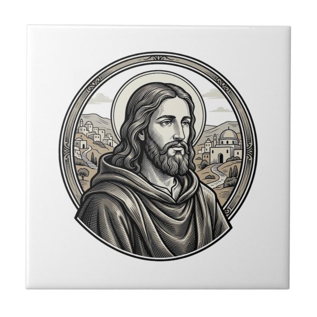 Vintage Engraving Religious Portrait Shirt Tile (Front)