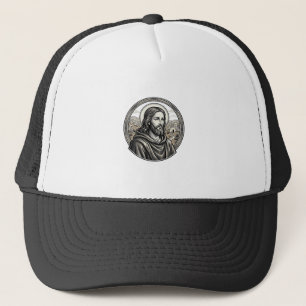 Vintage Engraving Religious Portrait Shirt Trucker Hat