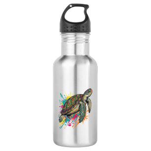 Vintage Engraving Sea Turtle Colour Splash Shirt_1 532 Ml Water Bottle