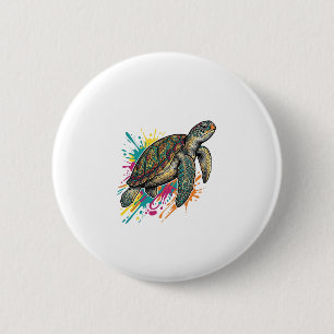Vintage Engraving Sea Turtle Colour Splash Shirt_1 6 Cm Round Badge