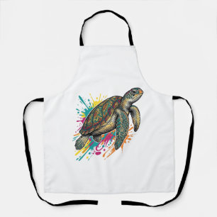 Vintage Engraving Sea Turtle Colour Splash Shirt_1 Apron