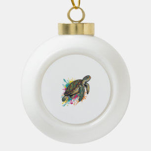 Vintage Engraving Sea Turtle Colour Splash Shirt_1 Ceramic Ball Christmas Ornament