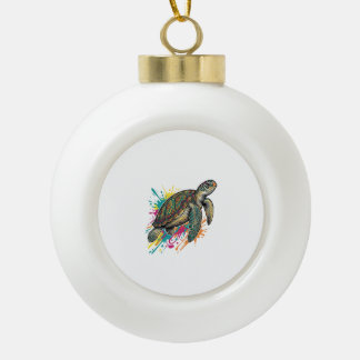 Vintage Engraving Sea Turtle Colour Splash Shirt_1 Ceramic Ball Christmas Ornament