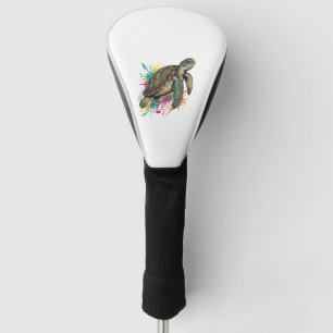 Vintage Engraving Sea Turtle Colour Splash Shirt_1 Golf Head Cover