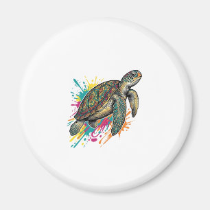Vintage Engraving Sea Turtle Colour Splash Shirt_1 Magnet