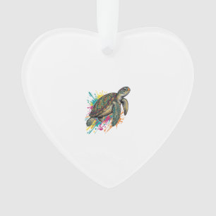 Vintage Engraving Sea Turtle Colour Splash Shirt_1 Ornament