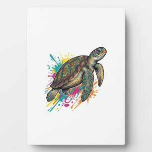 Vintage Engraving Sea Turtle Colour Splash Shirt_1 Plaque