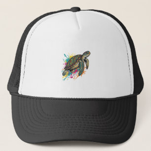 Vintage Engraving Sea Turtle Colour Splash Shirt_1 Trucker Hat