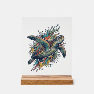 Vintage Engraving Sea Turtle Splash Vector Design_ Acrylic Sign