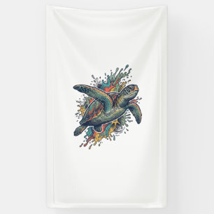 Vintage Engraving Sea Turtle Splash Vector Design_ Banner