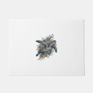 Vintage Engraving Sea Turtle Splash Vector Design_ Doormat