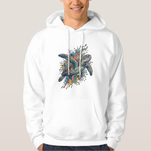 Vintage Engraving Sea Turtle Splash Vector Design_ Hoodie