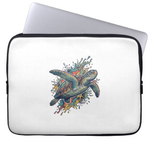 Vintage Engraving Sea Turtle Splash Vector Design_ Laptop Sleeve