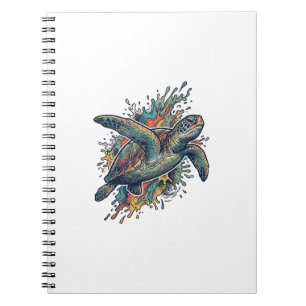 Vintage Engraving Sea Turtle Splash Vector Design_ Notebook