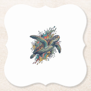 Vintage Engraving Sea Turtle Splash Vector Design_ Paper Coaster