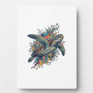 Vintage Engraving Sea Turtle Splash Vector Design_ Plaque