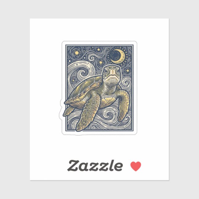 Vintage Engraving Sea Turtle Starry Night (Sheet)