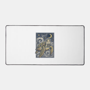 Vintage Engraving Sea Turtle Starry Night Desk Mat