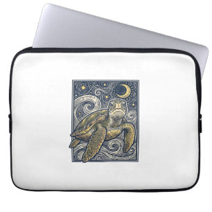 Vintage Engraving Sea Turtle Starry Night Laptop Sleeve