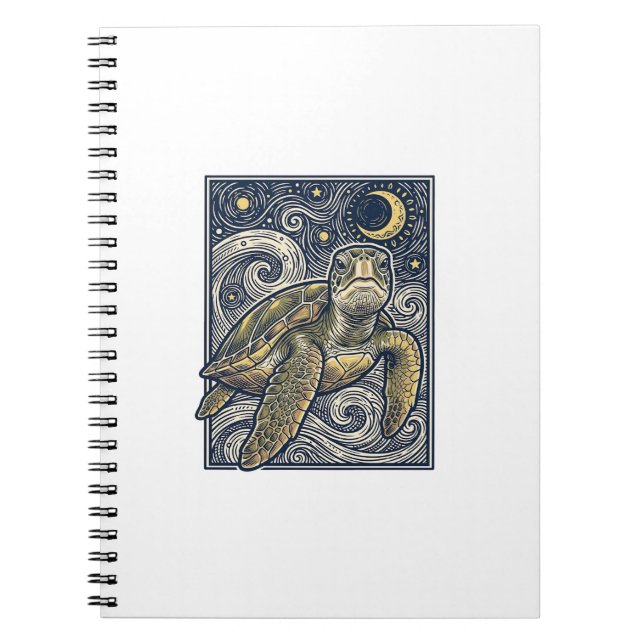 Vintage Engraving Sea Turtle Starry Night Notebook (Front)