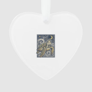 Vintage Engraving Sea Turtle Starry Night Ornament