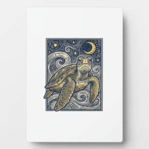 Vintage Engraving Sea Turtle Starry Night Plaque