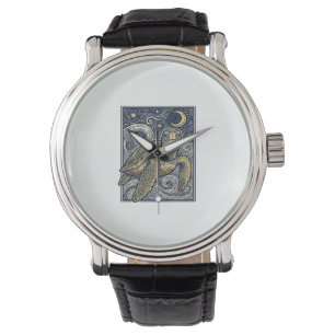 Vintage Engraving Sea Turtle Starry Night Watch