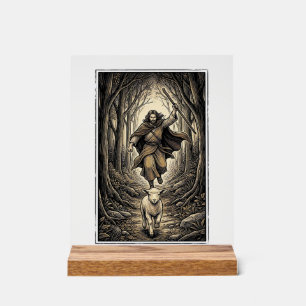 Vintage Engraving Shepherd and Lamb Forest Acrylic Sign