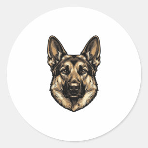 Vintage Engraving Shepherd Dog Vector Design_1 Classic Round Sticker