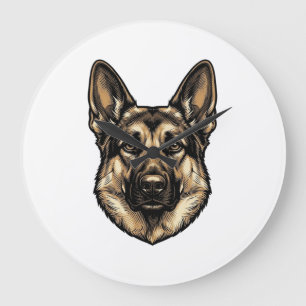Vintage Engraving Shepherd Dog Vector Design_1 Large Clock