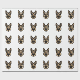 Vintage Engraving Shepherd Dog Vector Design_1 Wrapping Paper