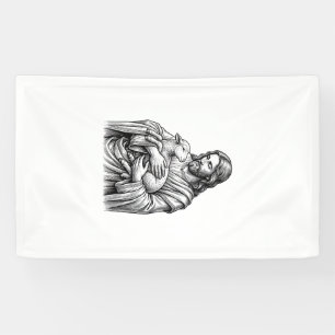 Vintage Engraving Shepherd Holding Lamb Vector Des Banner