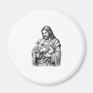 Vintage Engraving Shepherd Holding Lamb Vector Des Magnet