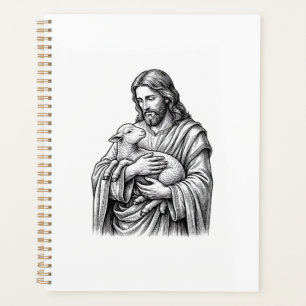 Vintage Engraving Shepherd Holding Lamb Vector Des Planner