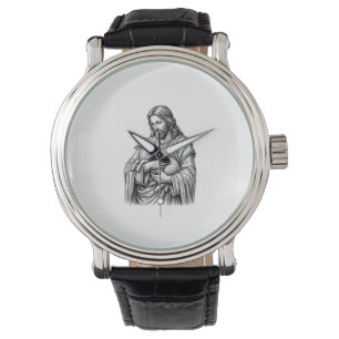 Vintage Engraving Shepherd Holding Lamb Vector Des Watch