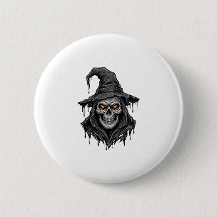Vintage Engraving Skull Witch Hat Halloween Shirt_ 6 Cm Round Badge