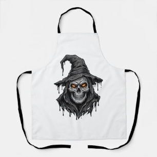 Vintage Engraving Skull Witch Hat Halloween Shirt_ Apron