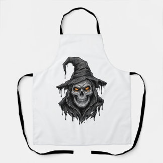 Vintage Engraving Skull Witch Hat Halloween Shirt_ Apron