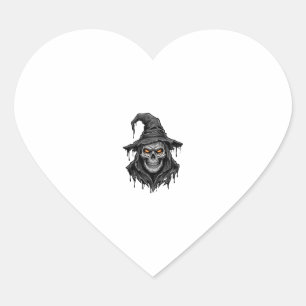 Vintage Engraving Skull Witch Hat Halloween Shirt_ Heart Sticker