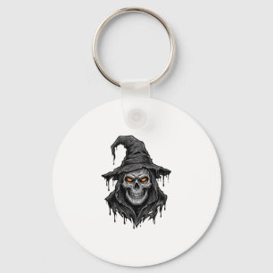 Vintage Engraving Skull Witch Hat Halloween Shirt_ Key Ring