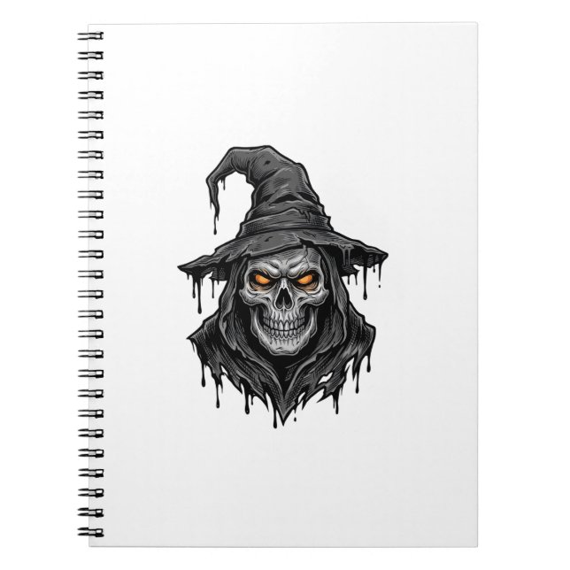 Vintage Engraving Skull Witch Hat Halloween Shirt_ Notebook (Front)
