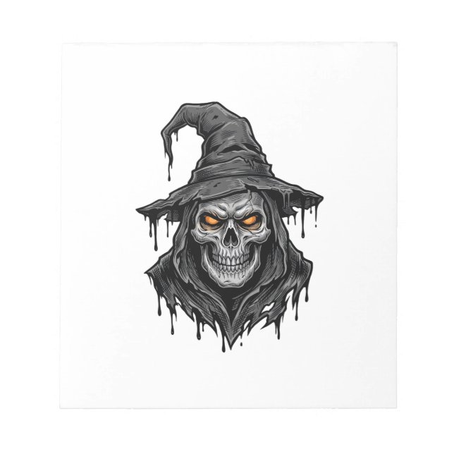 Vintage Engraving Skull Witch Hat Halloween Shirt_ Notepad (Front)
