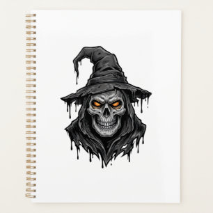 Vintage Engraving Skull Witch Hat Halloween Shirt_ Planner