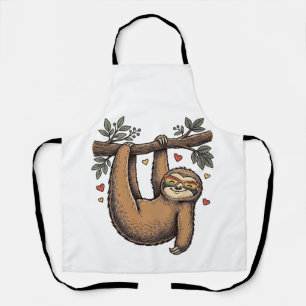 Vintage Engraving Sloth Heart Rainbow Shirt Design Apron