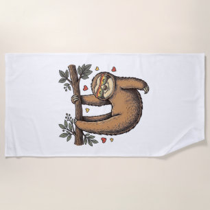 Vintage Engraving Sloth Heart Rainbow Shirt Design Beach Towel