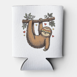 Vintage Engraving Sloth Heart Rainbow Shirt Design Can Cooler