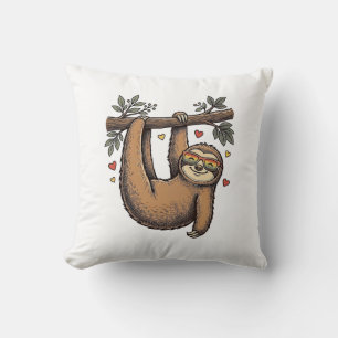 Vintage Engraving Sloth Heart Rainbow Shirt Design Cushion
