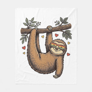 Vintage Engraving Sloth Heart Rainbow Shirt Design Fleece Blanket
