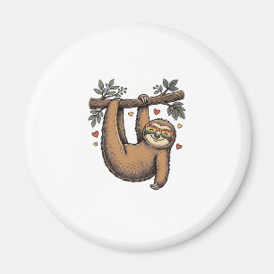 Vintage Engraving Sloth Heart Rainbow Shirt Design Magnet